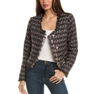 NWT Walter Baker Inaya Tweed Cropped Jacket Black Pink Coquette Anthropologie Md